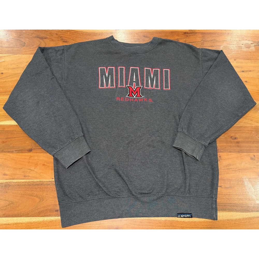 CI Sport Miami Redhawks Sweatshirt Mens Large Gray Crewneck Embroidered Pullover